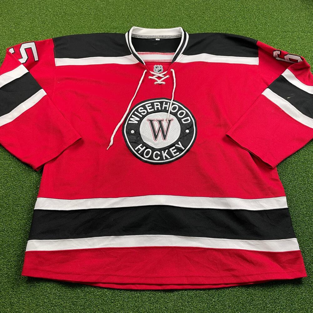Vintage Red Black Wiserhood Hockey #65 NHL Lace Up Jersey Sz 54